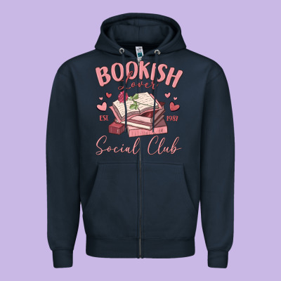 Bookish Lover Social Club Zipper Hoodie Designed By Maliassmallbusiness
