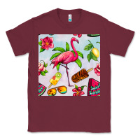Burgundy sweet summer flamingo seamless pattern Classic Tee - BundleAndBundleShop