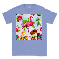 Colony Blue sweet summer flamingo seamless pattern Classic Tee - BundleAndBundleShop