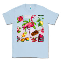 Dusty Blue sweet summer flamingo seamless pattern Classic Tee - BundleAndBundleShop