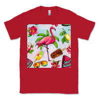 Red sweet summer flamingo seamless pattern Classic Tee - BundleAndBundleShop