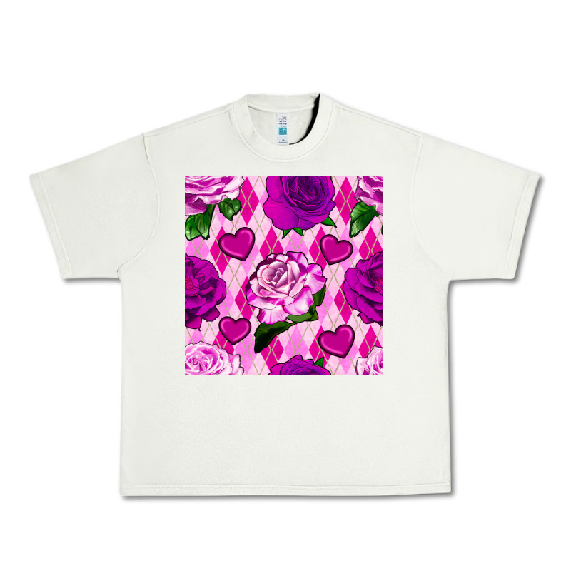 Valentines Day Roses And Diamond Plaid Seamless Pattern Urban Heavy Tee by BundleAndBundleShop | Teevron