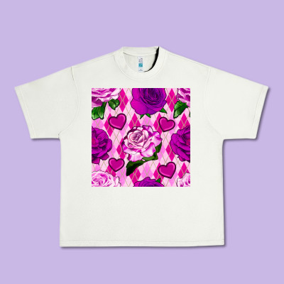 Valentines Day Roses And Diamond Plaid Seamless Pattern Urban Heavy Tee Designed By Bundleandbundleshop