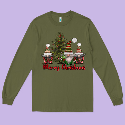 Merry Christmas With Gnomes Long Sleeve Tee Designed By Adodesignshop