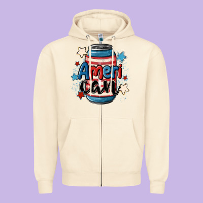 American Can Cooler Zipper Hoodie Designed By Maliassmallbusiness