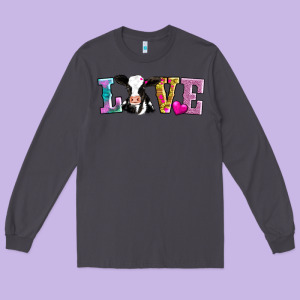 Love With Cow Long Sleeve Tee Designed By Adodesignshop