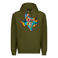 Army Green Western Sunflower, Rose, Gemstsone, Turquoise Bull Skull Premium Hoodie - Bettercallsaul
