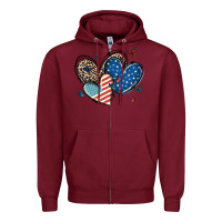 Burgundy american flag leopard hearts Zipper Hoodie - MaliasSmallBusiness