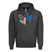 Charcoal Heather american flag leopard hearts Zipper Hoodie - MaliasSmallBusiness
