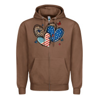 Chestnut american flag leopard hearts Zipper Hoodie - MaliasSmallBusiness