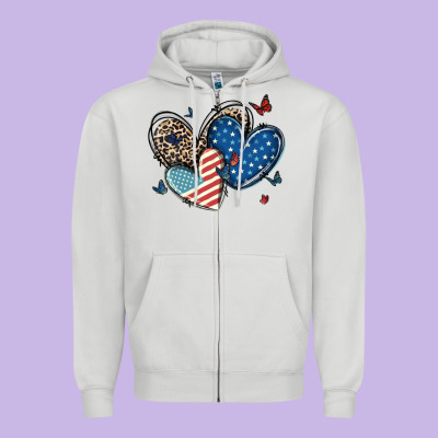 American Flag Leopard Hearts Zipper Hoodie Designed By Maliassmallbusiness