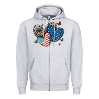Heather Grey american flag leopard hearts Zipper Hoodie - MaliasSmallBusiness