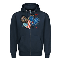 Navy american flag leopard hearts Zipper Hoodie - MaliasSmallBusiness