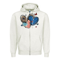 Oatmeal Heather american flag leopard hearts Zipper Hoodie - MaliasSmallBusiness