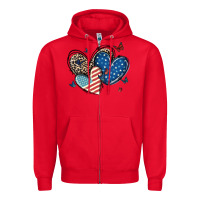 Red american flag leopard hearts Zipper Hoodie - MaliasSmallBusiness