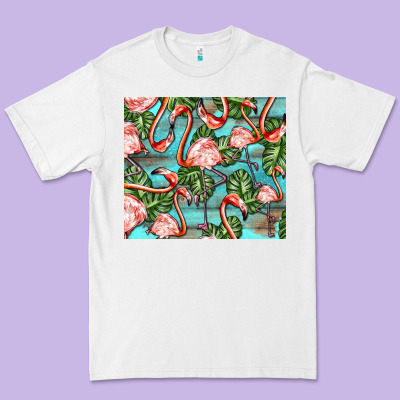 Flamingos With Leaves Premium Tee Designed By Barkaloodesign