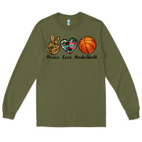 Army Green peace love basketball Long Sleeve Tee - Artiststas
