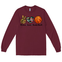 Burgundy peace love basketball Long Sleeve Tee - Artiststas