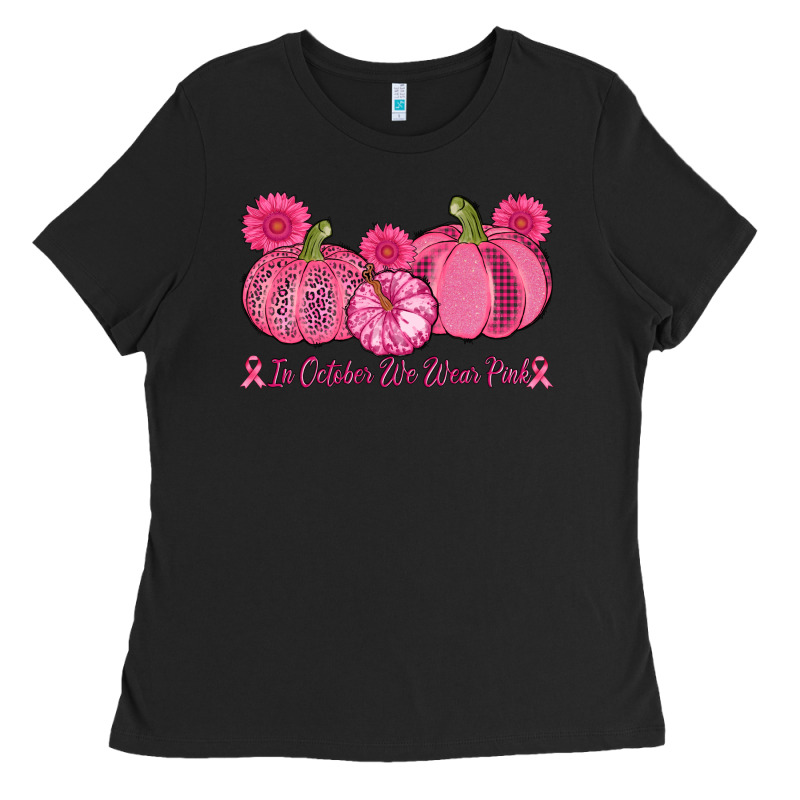 In October We Wear Pink Pumpkins Ladies Tee by AdoDesignShop | Teevron