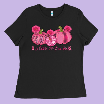 In October We Wear Pink Pumpkins Ladies Tee Designed By Adodesignshop