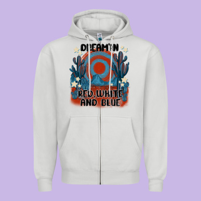 Dream' In Red White And Blue Zipper Hoodie Designed By Maliassmallbusiness