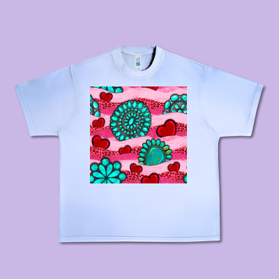 Valentines Day Turquoise Gemstone  And Hearts Urban Heavy Tee Designed By Bundleandbundleshop