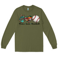 Army Green peace love baseball Long Sleeve Tee - Artiststas