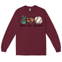 Burgundy peace love baseball Long Sleeve Tee - Artiststas