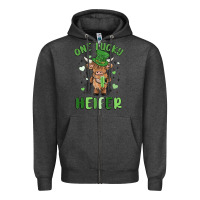 Charcoal Heather one lucky heifer Zipper Hoodie - MaliasSmallBusiness
