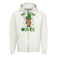 Oatmeal Heather one lucky heifer Zipper Hoodie - MaliasSmallBusiness