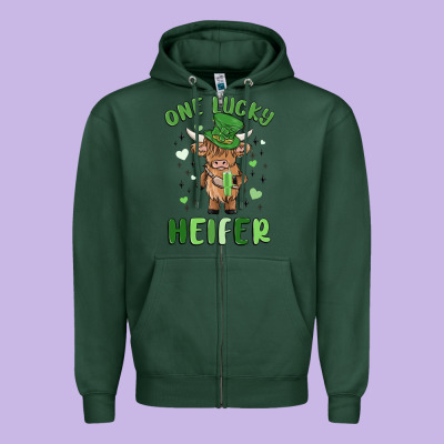 One Lucky Heifer Zipper Hoodie Designed By Maliassmallbusiness