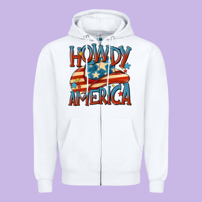 Howdy America Zipper Hoodie Designed By Maliassmallbusiness