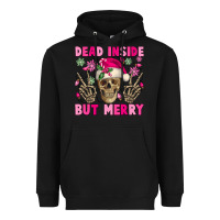Black Dead inside but merry pink Christmas skeleton Heavyweight Hoodie - NancyCooperArtShop