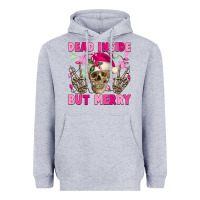 Heather Grey Dead inside but merry pink Christmas skeleton Heavyweight Hoodie - NancyCooperArtShop
