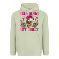 Matcha Dead inside but merry pink Christmas skeleton Heavyweight Hoodie - NancyCooperArtShop