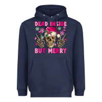 Dead Inside But Merry Pink Christmas Skeleton Heavyweight Hoodie | Teevron