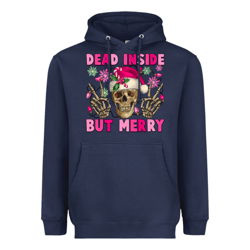 Dead Inside But Merry Pink Christmas Skeleton Heavyweight Hoodie by NancyCooperArtShop | Teevron