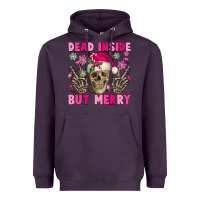 Plum Dead inside but merry pink Christmas skeleton Heavyweight Hoodie - NancyCooperArtShop