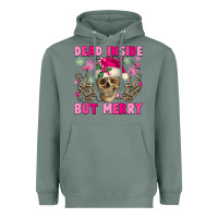 Sage Dead inside but merry pink Christmas skeleton Heavyweight Hoodie - NancyCooperArtShop