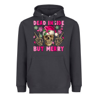Smoke Dead inside but merry pink Christmas skeleton Heavyweight Hoodie - NancyCooperArtShop