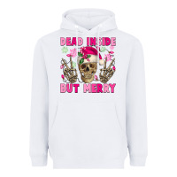 White Dead inside but merry pink Christmas skeleton Heavyweight Hoodie - NancyCooperArtShop