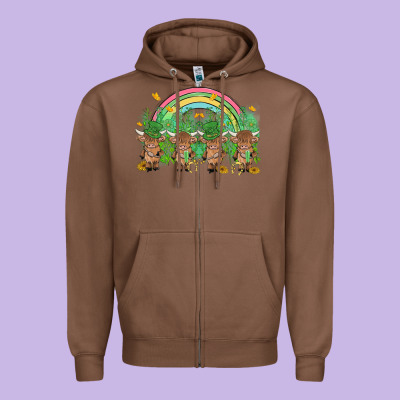 St Patrick's Day Baby Highland Cow Zipper Hoodie Designed By Maliassmallbusiness