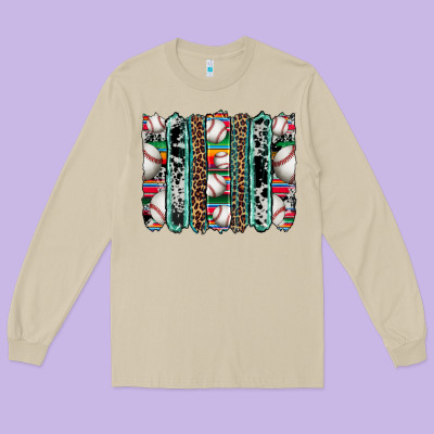 Baseball Serape Cowhide Turquoise Leopard Glitter  Brushstrokes Long Sleeve Tee Designed By Artiststas