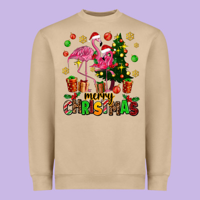 Flamingo Merry Christmas Heavyweight Sweatshirt Designed By Adodesignshop