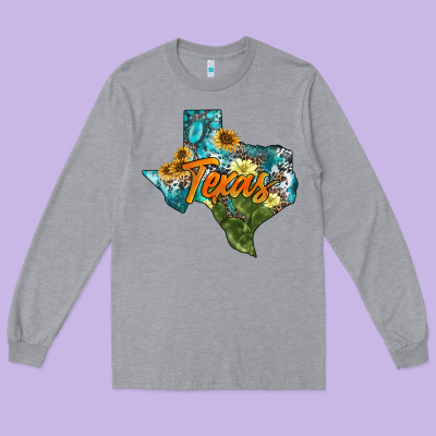 Western Texas Map Long Sleeve Tee Designed By Adodesignshop