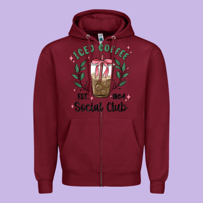 Iced Coffee Social Club Zipper Hoodie Designed By Maliassmallbusiness