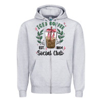 Heather Grey iced coffee social club Zipper Hoodie - MaliasSmallBusiness