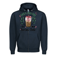 Navy iced coffee social club Zipper Hoodie - MaliasSmallBusiness
