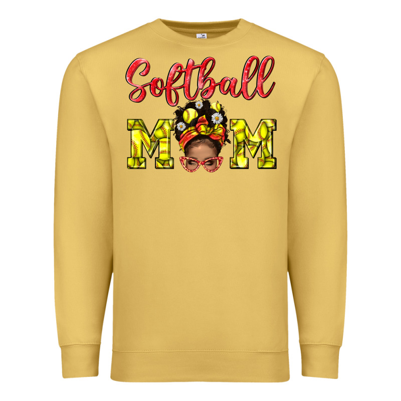 Softball Mom And Afro Messy Bun Mom Premium Sweatshirt by BundleAndBundleShop | Teevron