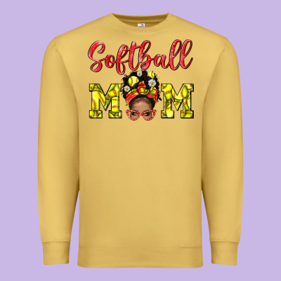 Softball Mom And Afro Messy Bun Mom Premium Sweatshirt Designed By Bundleandbundleshop